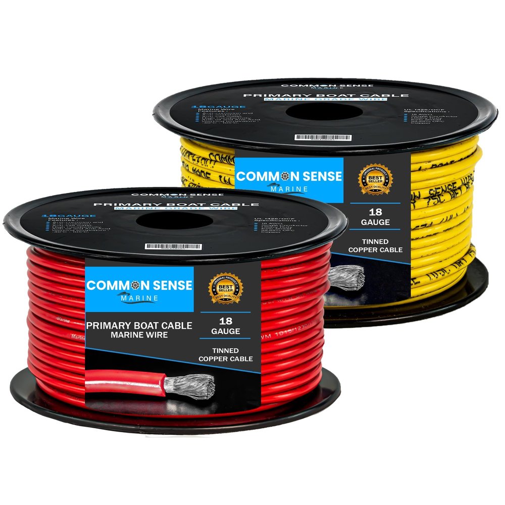 18 Gauge Primary Boat Cable - 20 ft Marine Grade Wire Tinned Oxygen-Free Copper - 18 AWG UL 1426 Standard PVC Wire for Boat, Automotive, Speakers, Camper & Trailers