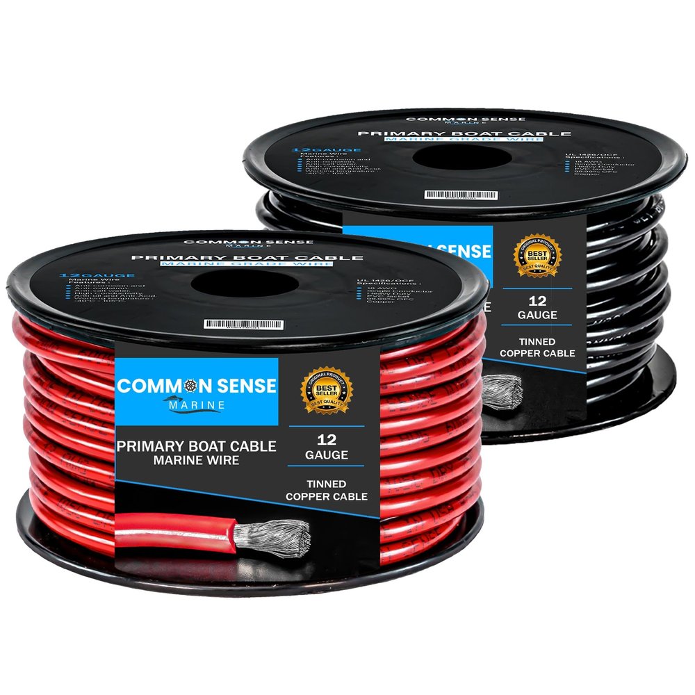 12 Gauge Primary Boat Cable - 20 ft Marine Grade Wire Tinned Oxygen-Free Copper - 12 AWG UL 1426 Standard PVC Wire for Boat, Automotive, Speakers, Camper & Trailers