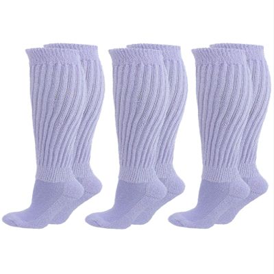 Luxury Divas Light Blue All Cotton 3 Pack Extra Heavy Slouch Socks Made In USA