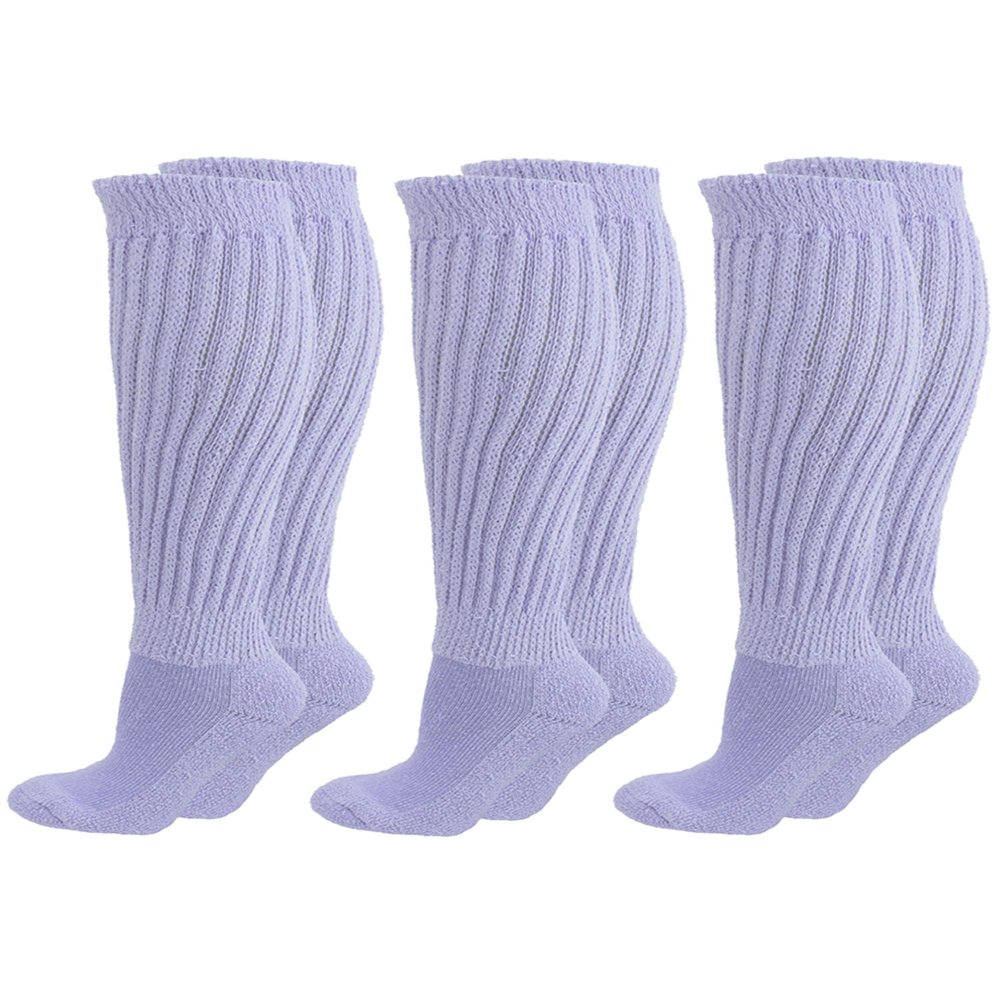 Luxury Divas Light Blue All Cotton 3 Pack Extra Heavy Slouch Socks Made In USA