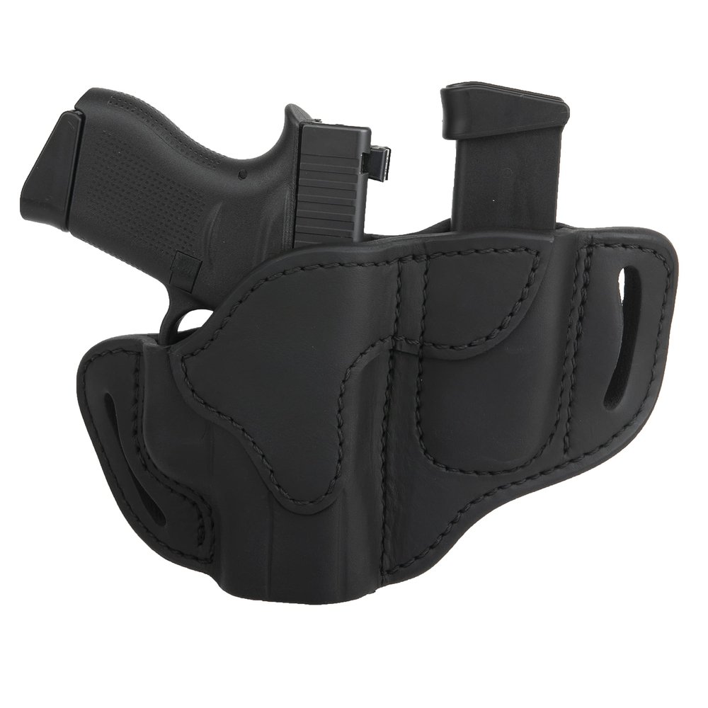 1791 Gunleather G43 Holster, OWB Leather Gun and Mag Holster for Belts. Compatible with Glock 43, Ruger LC9, SR22, Kimber Micro, Hellcat OSP and Others. Stealth Black