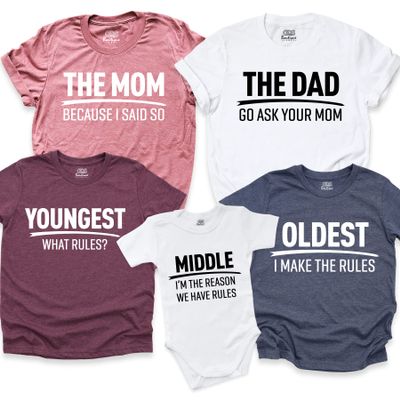 Family Matching Shirts, Funny Rules Saying T-Shirts, Humorous Family Outfits, Gifts for Family (Youth) Multi-Color