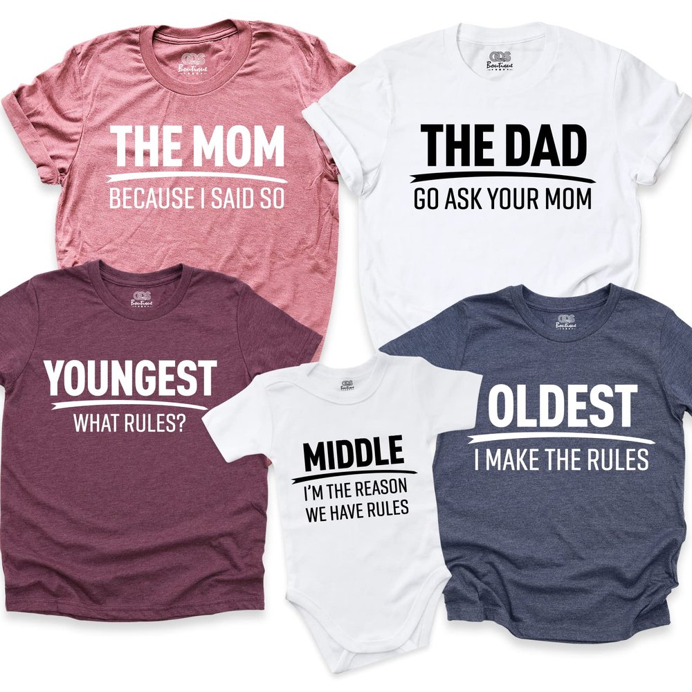 Family Matching Shirts, Funny Rules Saying T-Shirts, Humorous Family Outfits, Gifts for Family (Woman V-Neck) Multi-Color