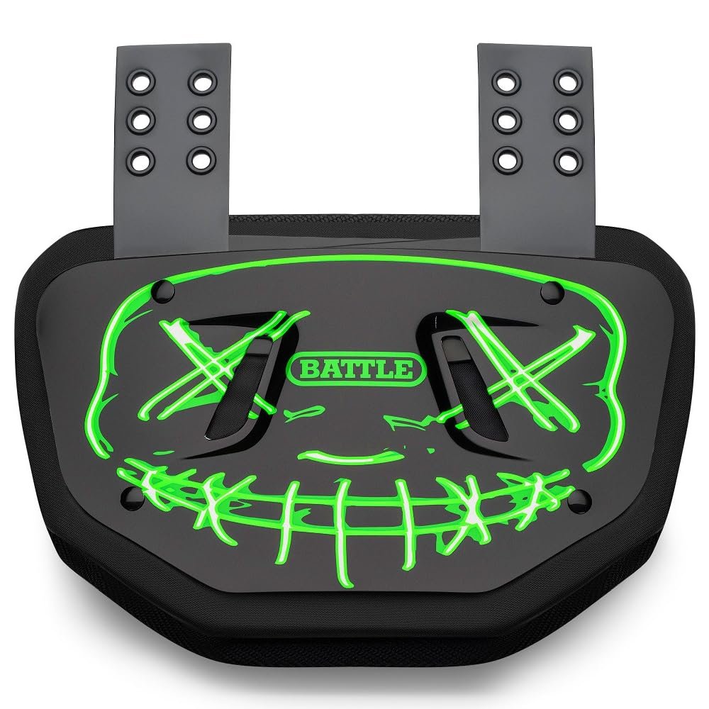 Battle Sports Novelty Football Back Plate Hard Shell Lower Back Protector with Contoured Foam for High-Impact Protection - Adult, Nightmare, Neon Green