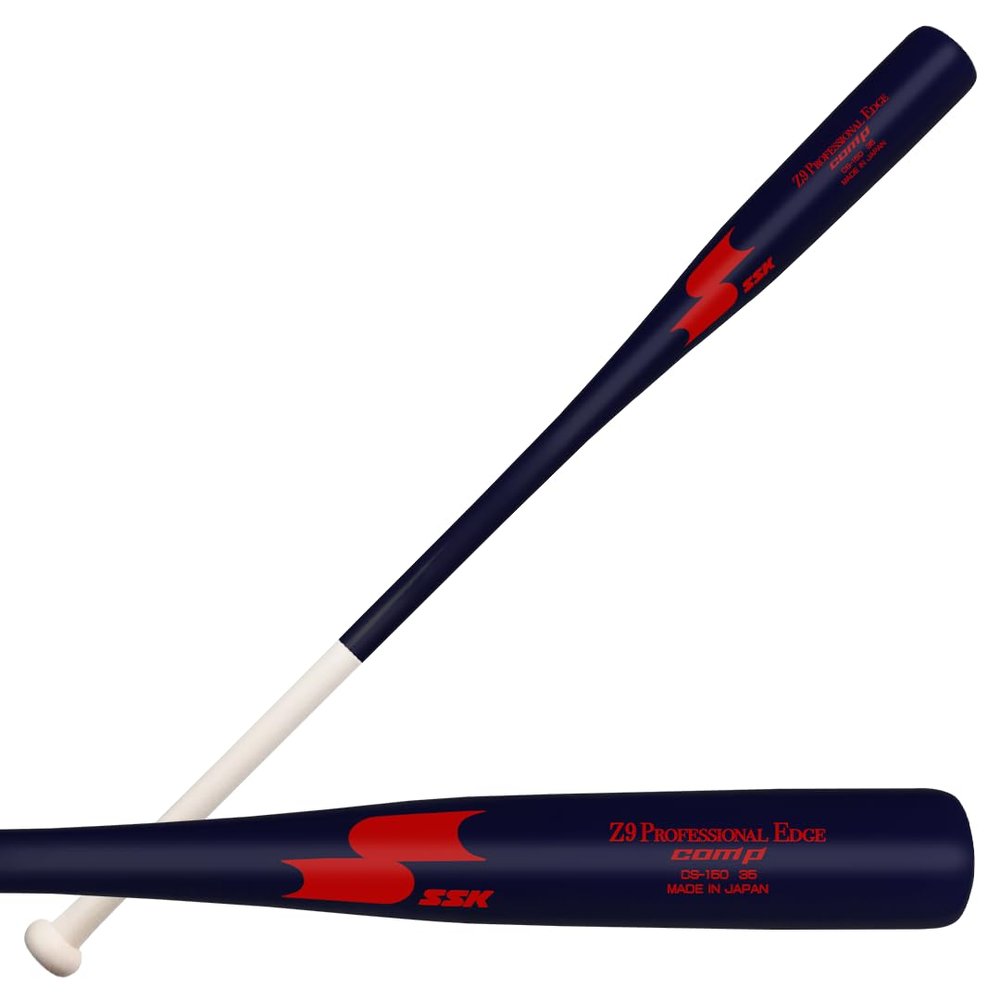 SSK Z9 Professional Edge Comp Coaches Wood Fungo Bat 33" 35" 37" - Baseball & Softball  22+ Colors - 60 Day Warranty (35", Natural/Navy/Red)