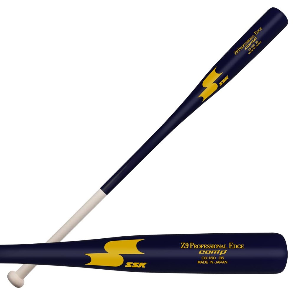 SSK Z9 Professional Edge Comp Coaches Wood Fungo Bat 33" 35" 37" - Baseball & Softball 22+ Colors - 60 Day Warranty (37", Natural/Navy/Yellow)