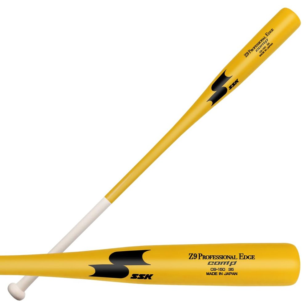 SSK Z9 Professional Edge Comp Coaches Wood Fungo Bat 33" 35" 37" - Baseball & Softball  22+ Colors - 60 Day Warranty (33", Natural/Yellow/Black)
