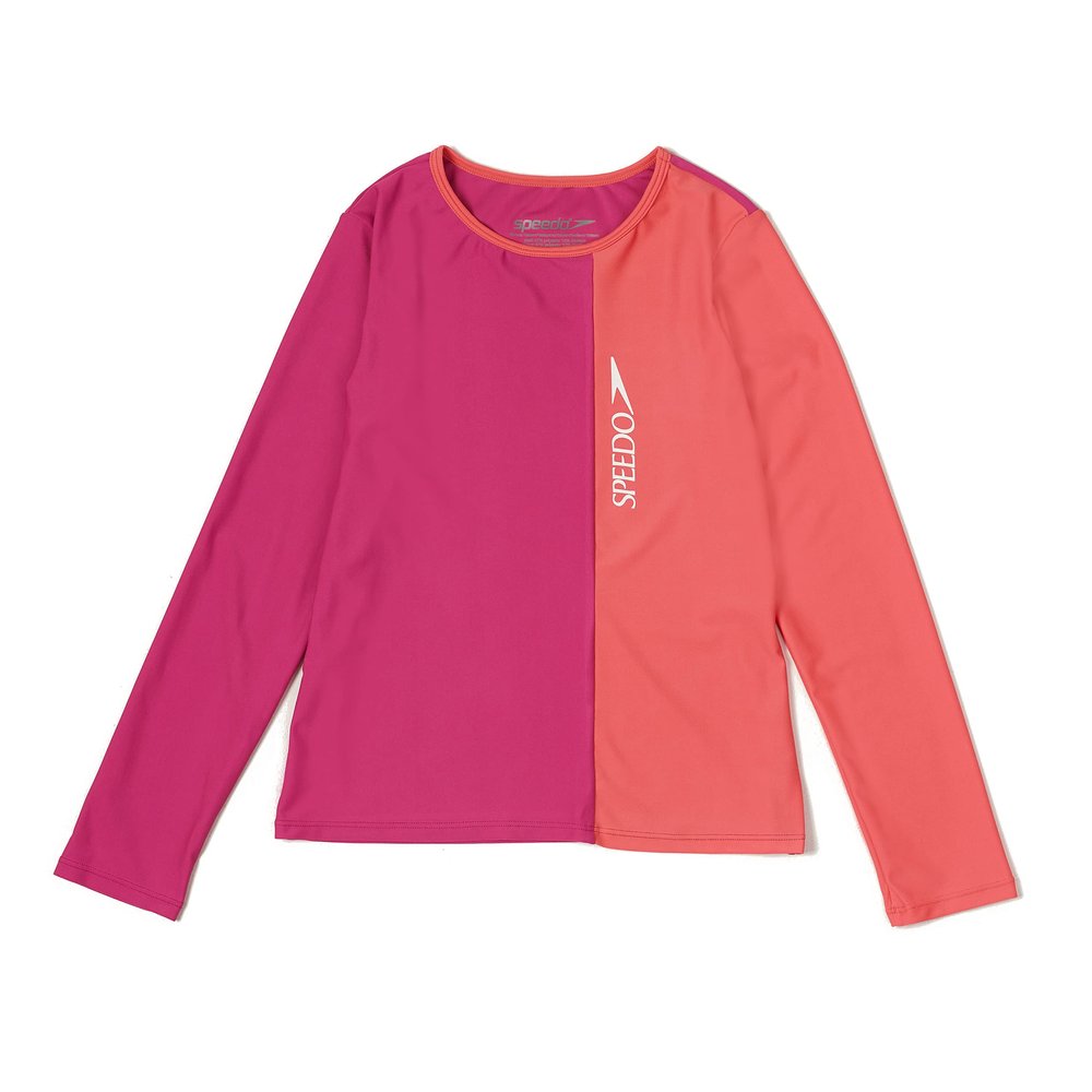 Speedo Girls' Standard Uv Swim Shirt Long Sleeve Rashguard, Block Rose Violet, X-Small