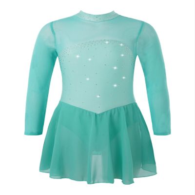 winying Kids Girls Sparkling Mock Neck Long Sleeves Balle Dance Gymnastic Leotard Ice Figure Skating Dress Mint Green C 16 Years