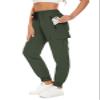 NEYOUQE Women's Cargo Joggers - Quick Dry Gym Pants with Elastic Waist - Army Green XS view 2