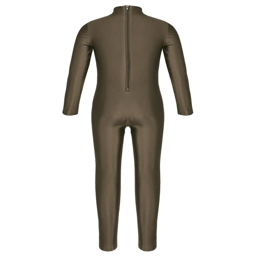 winying Girls Boys Spandex Crew Neck Full Body Unitard Gymnastics Leotard Catsuit Brown C 3-4 Years