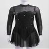 winying Kids Girls Sparkling Mock Neck Long Sleeves Balle Dance Gymnastic Leotard Ice Figure Skating Dress Black C 12 Years view 4