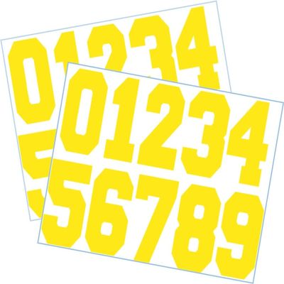 Sports Helmet Numbers 2" Tall by 1" White by Chalkallaboutit Baseball, Softball, Hockey, Football and Lacrosse (Yellow)