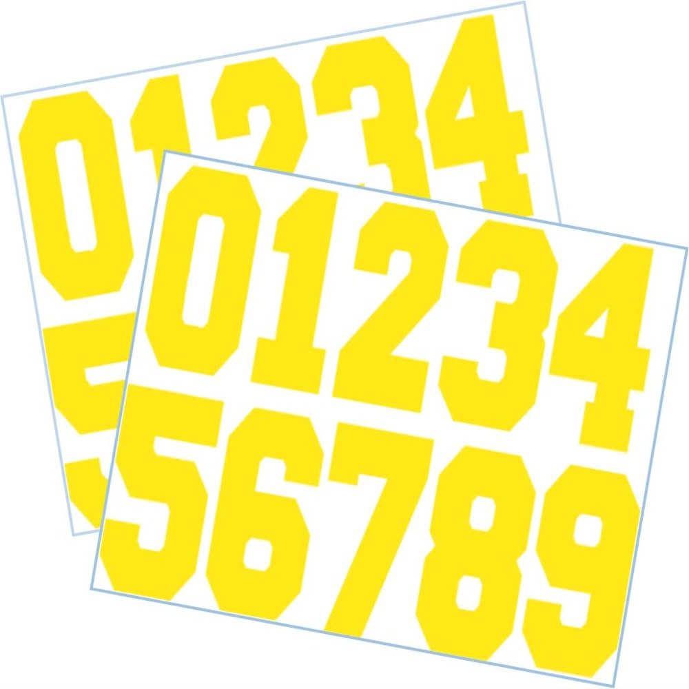 Sports Helmet Numbers 2" Tall by 1" White by Chalkallaboutit Baseball, Softball, Hockey, Football and Lacrosse (Yellow)