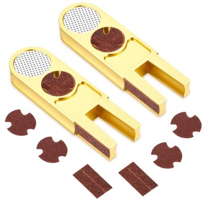 Maitys 2 Pcs Billiards Pool Cue Tip Shaper Tool Cue Tip Scuffer Burnisher Metal Sander Stick Tool U Shaped Multi Functional Trimmers Tapper with Sandpaper, Gold