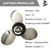 Boatman 9.25x10 Boat Propeller Polished Stainless Steel for Mercury Outboard Engines 9.9-20 HP,14 Tooth, RH view 4