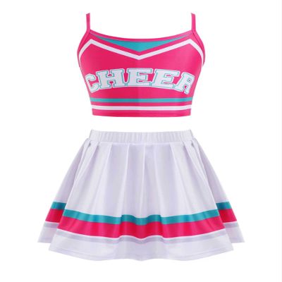 Choomomo Child Girls Cheerleading Uniform Dance Suit Sleeveless Tank Top with Skirt Set Sportswear Pink 12 Years