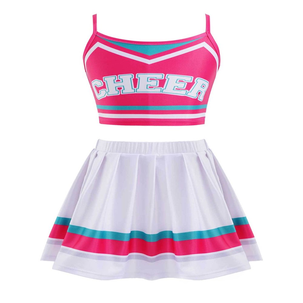 Choomomo Child Girls Cheerleading Uniform Dance Suit Sleeveless Tank Top with Skirt Set Sportswear Pink 12 Years