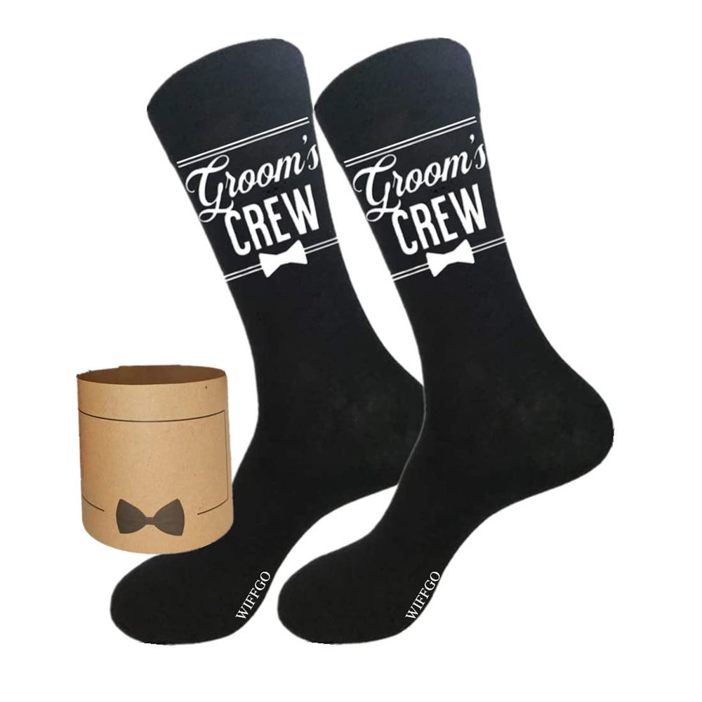 WIFFGO Groomsman Gifts for Men - Wedding Novelty Socks - Funny Proposal for Groom and Bestman - 100% Cotton Crew Socks