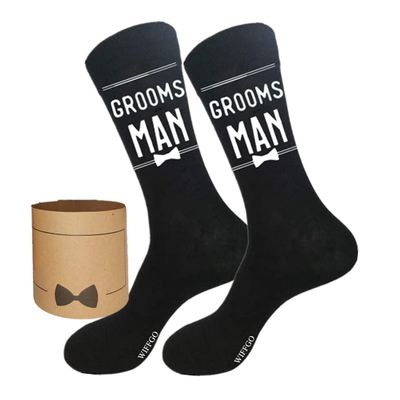 WIFFGO Groomsman Socks - Funny Proposal Gifts for Men - 100% Cotton Crew Socks