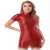 ACSUSS Women Sexy Oil Glossy Micro Mini Dress Bodycon Short Sleeve Sexy Tight Pencil Dress Dress Red Medium view 1