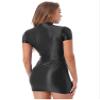 Moily Womens Bodycon Dress Glossy Wet Look Short Sleeve Mock Neck Rave Party Dress Clubwear Black Large view 4