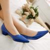 Meefit Women Patent Leather Pointed Toe Pumps Low Chunky Heel Slip On Pumps(Royal Blue,US8) view 4