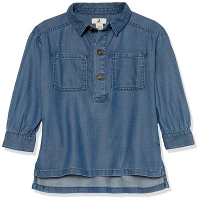 Amazon Essentials Girls' Chambray-Stretch Tunic (Previously Amazon Aware), Medium Indigo, X-Small