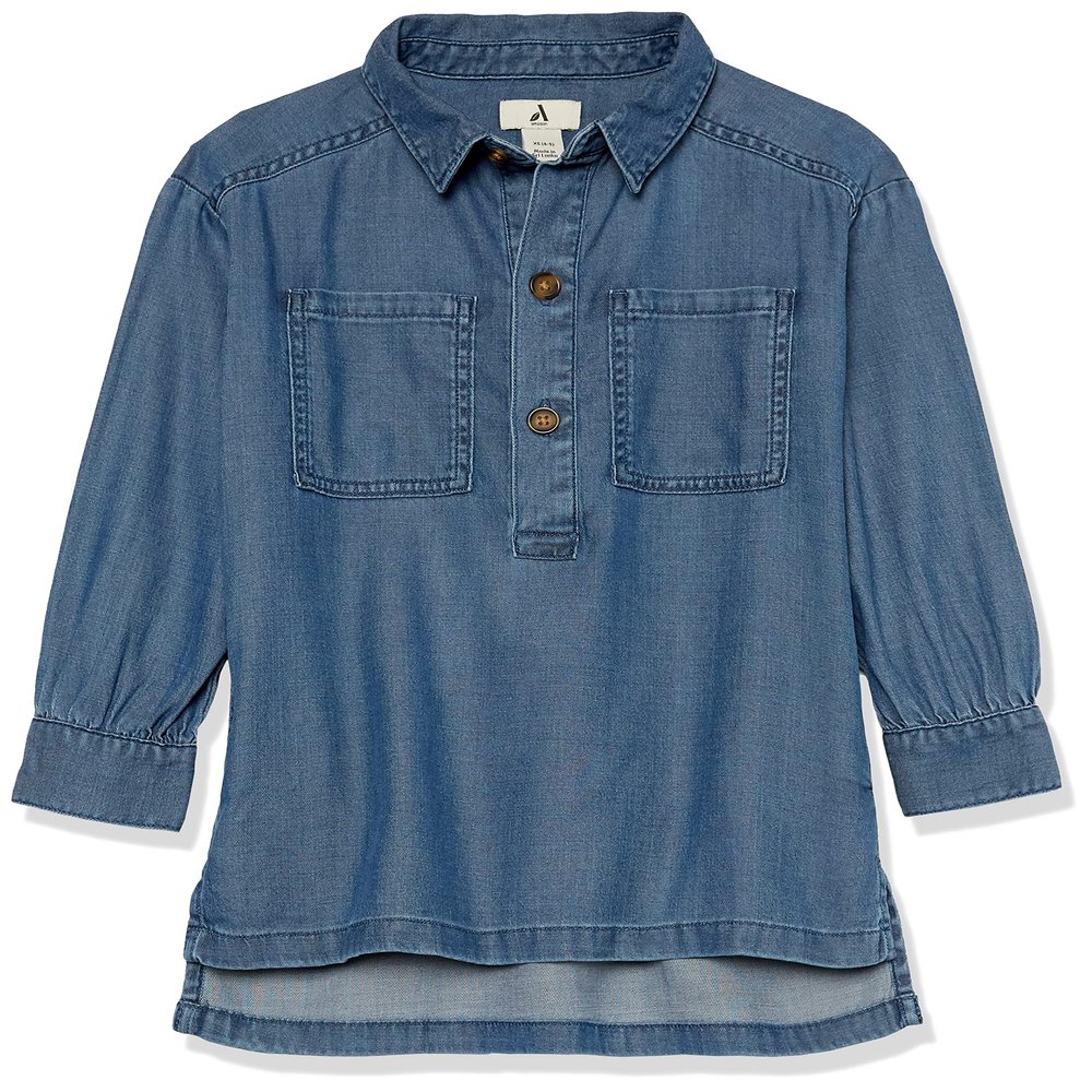 Amazon Essentials Girls' Chambray-Stretch Tunic (Previously Amazon Aware), Medium Indigo, X-Small