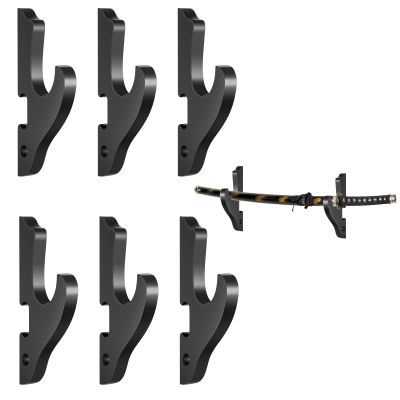 6 Pcs Sword Hook Wall Mount Samurai Sword Hanger for Wall Adjustable Wood Blade Rack Decorative Katana Holder Martial Art Weapon Stand Display with 6 Nail for Saber Tanto Rapier Cosplay(Black)