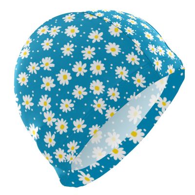 Dallonan Swimming Cap Blue Colorful Flower Polka Dot Unisex Adult Swim Cap Polyester