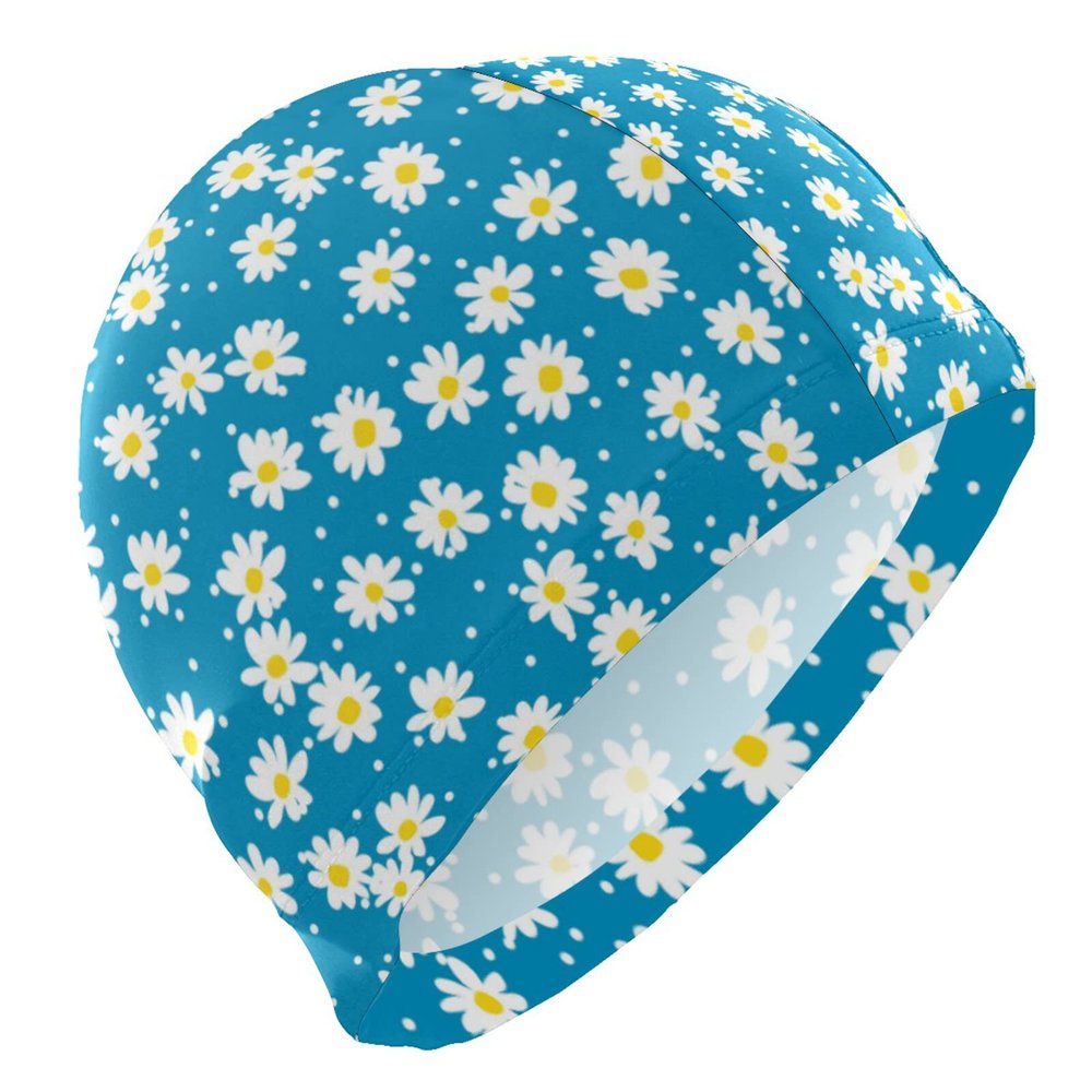 Dallonan Swimming Cap Blue Colorful Flower Polka Dot Unisex Adult Swim Cap Polyester
