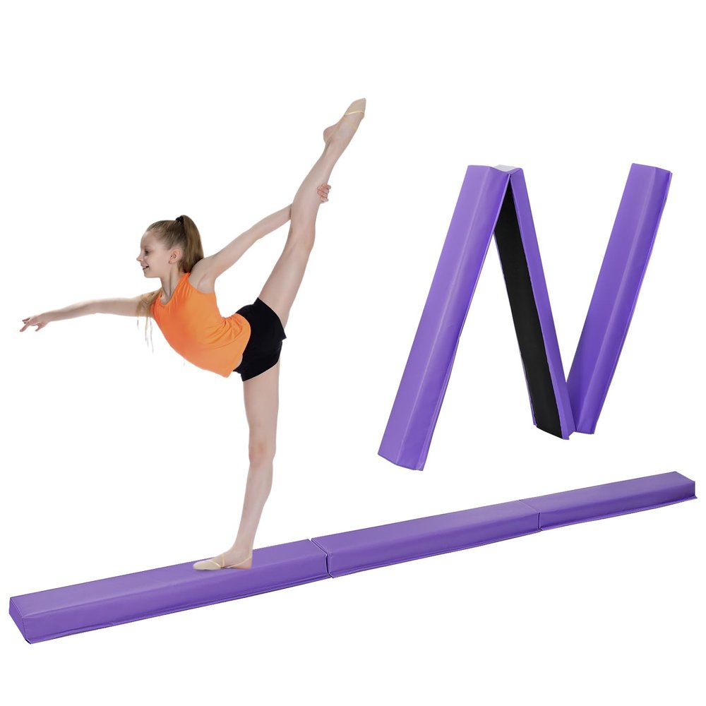 Saicool 6FT 9FT Gymnastics Bar, Folding Balance Beam with Anti Slip Bottom, Gymnastics Equipment for kids, Adults Home Gym Club School (Purple, 9FT)