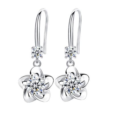 1 Pair Women Rhinestone Flower Shape Earrings, Symmetric Drop Earrings for Gift Earrings for Dating