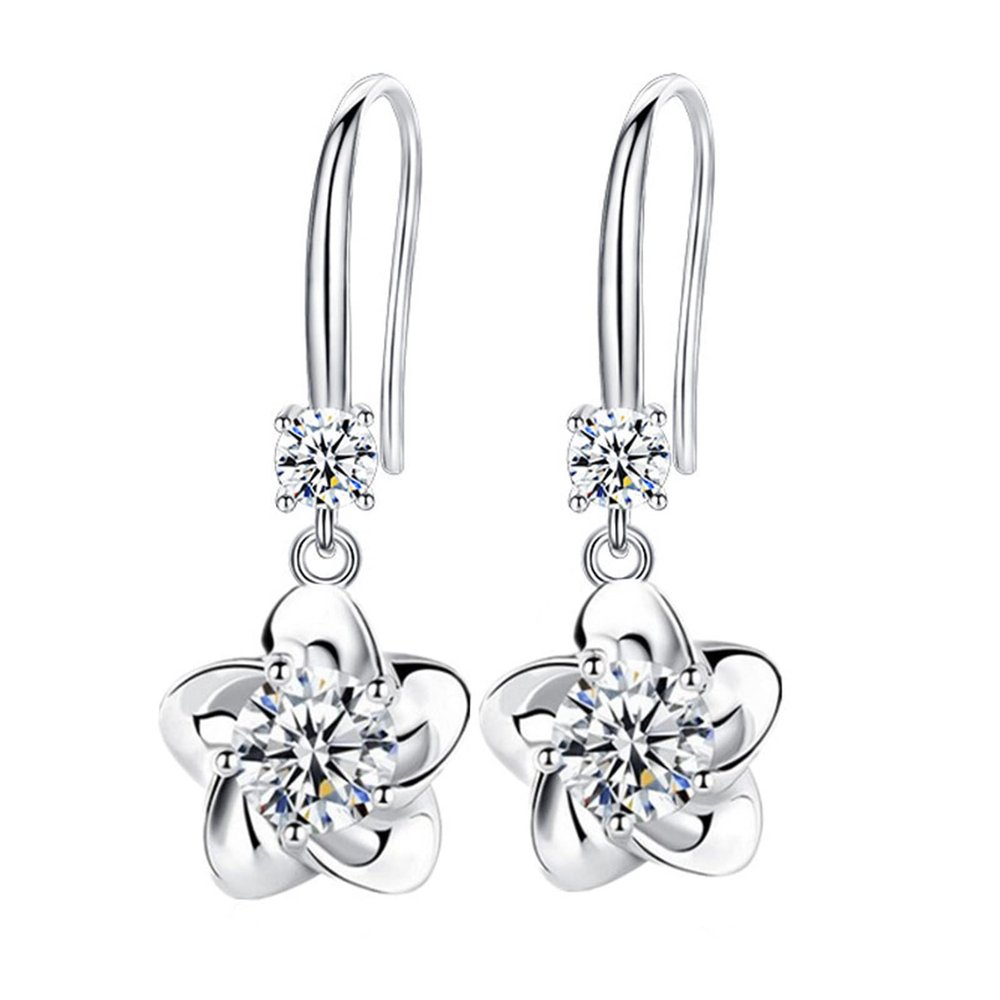 1 Pair Women Rhinestone Flower Shape Earrings, Symmetric Drop Earrings for Gift Earrings for Dating