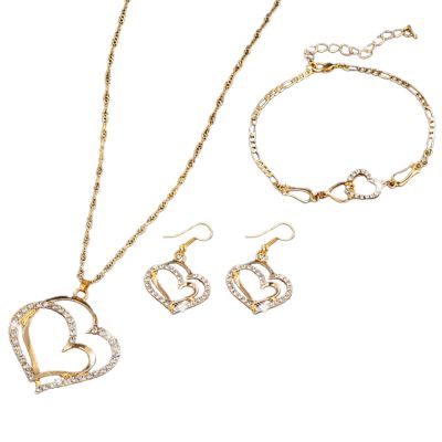 1 Set Women Necklace Bracelet Earrings, Hollow Out Double Heart Pendant Jewelry Set Jewelry Set for Wedding
