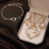 1 Set Women Necklace Bracelet Earrings, Hollow Out Double Heart Pendant Jewelry Set Jewelry Set for Wedding view 2