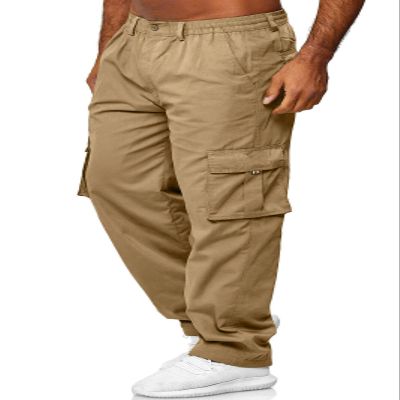 Rela Bota Men's Cargo Pants Relaxed Fit Sport Pants Jogger Sweatpants Drawstring Outdoor Trousers with Pockets Khaki Pants M