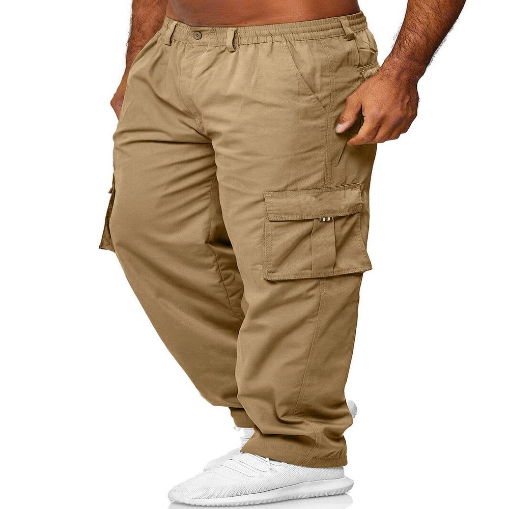 Rela Bota Men's Cargo Pants Relaxed Fit Sport Pants Jogger Sweatpants Drawstring Outdoor Trousers with Pockets Khaki Pants M