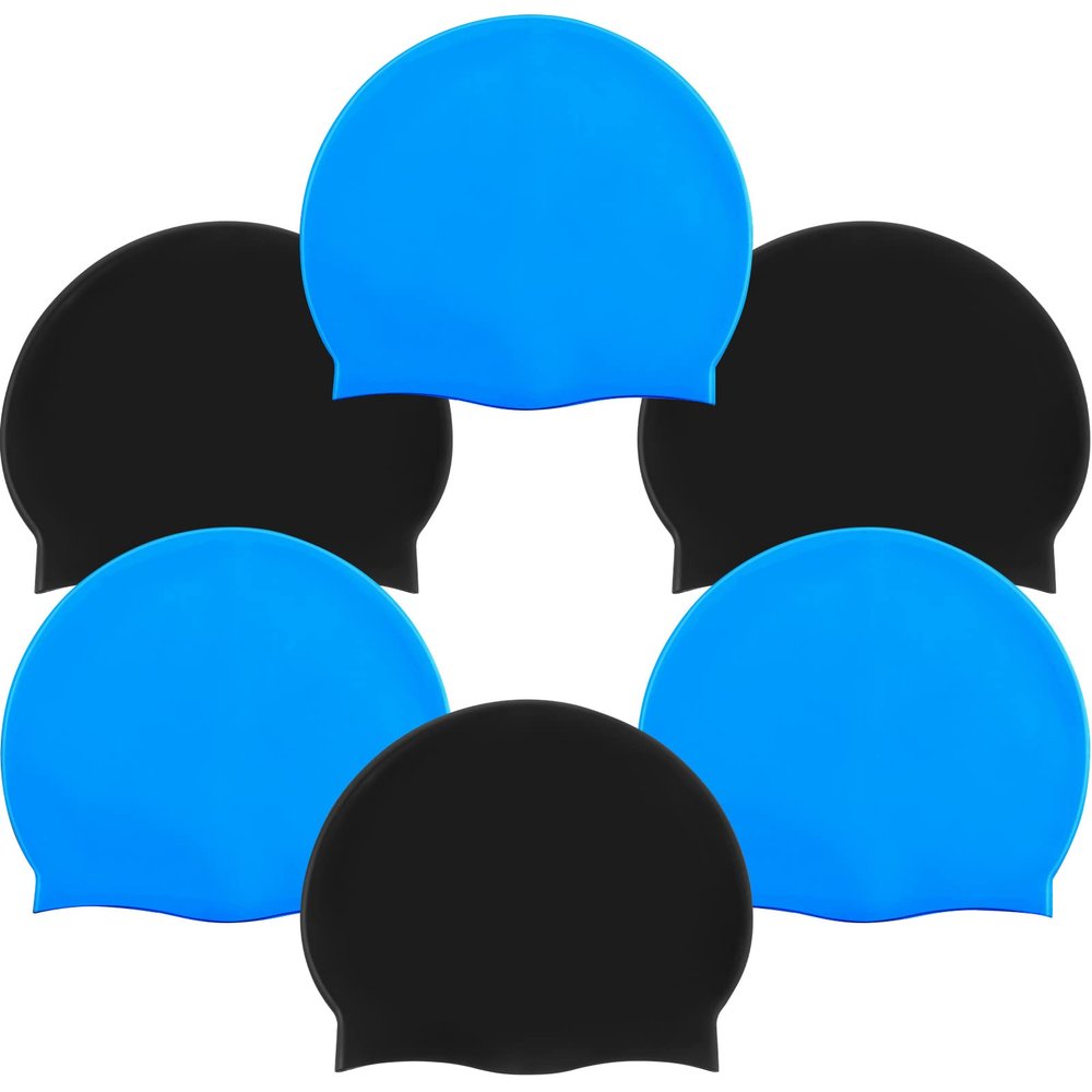 Syhood 6 Pieces Unisex Adult Silicone Swim Cap Waterproof Swimming Hat Non Slip Pool Hat Elastic Silicone Cap for Long and Short Hair(Black, Sky Blue)