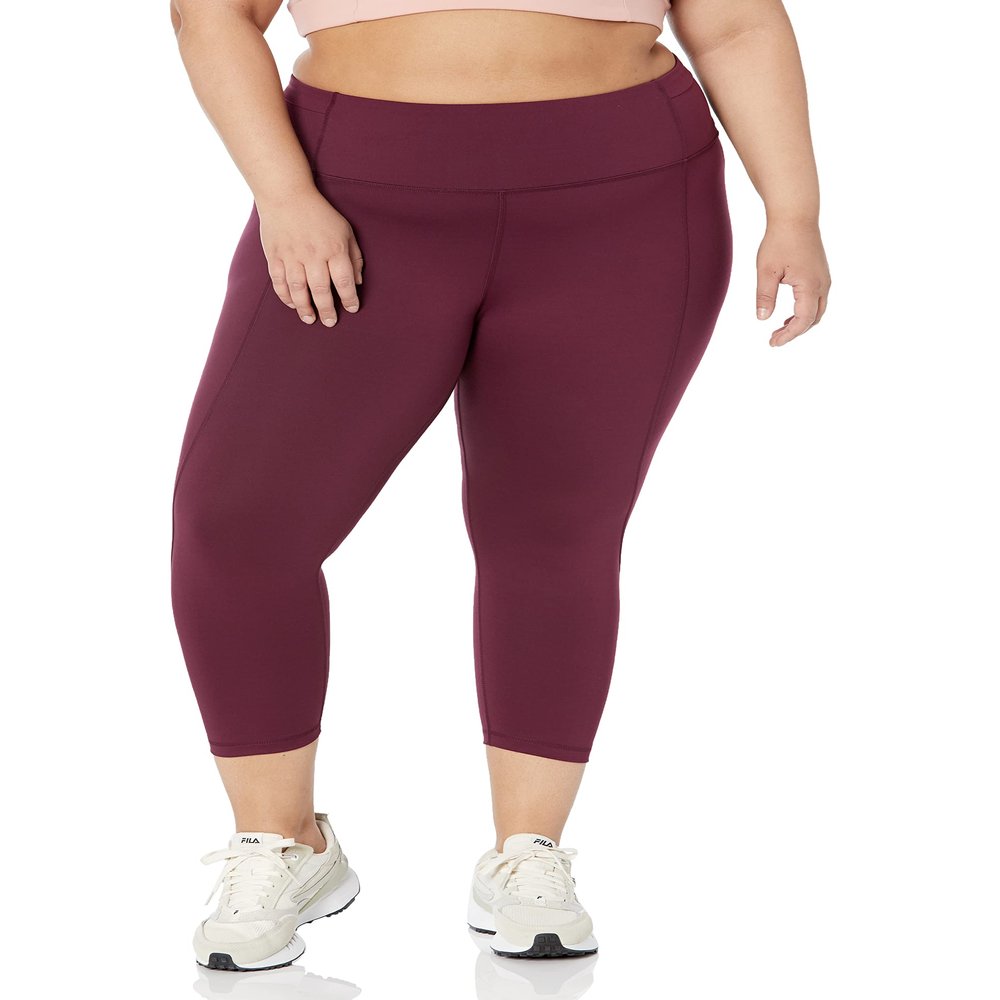 Amazon Essentials Women's Active Sculpt Mid Waist Capri Leggings, Dark Burgundy, Small (Previously Core 10)