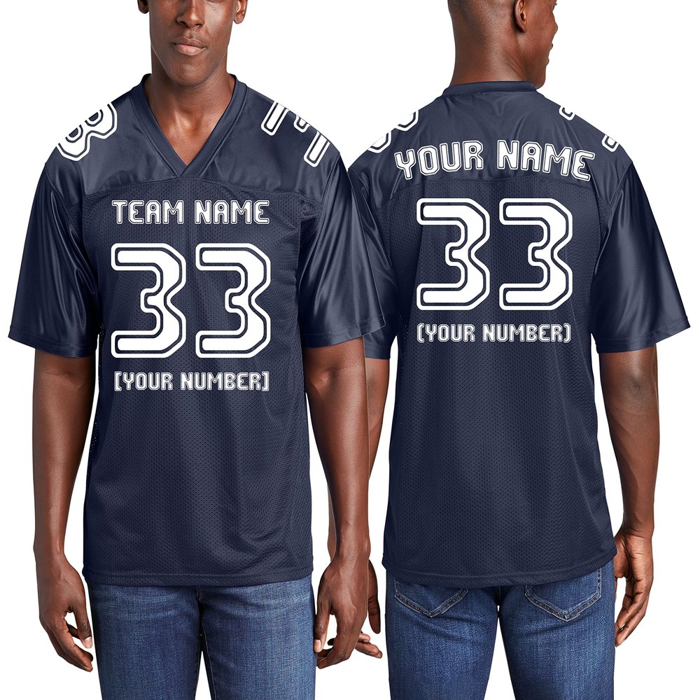 NACRE APPAREL Custom Replica Football Jerseys for Men Front-Back and Shoulder Add Your Team Name Number Jersey (True Navy), X-Large