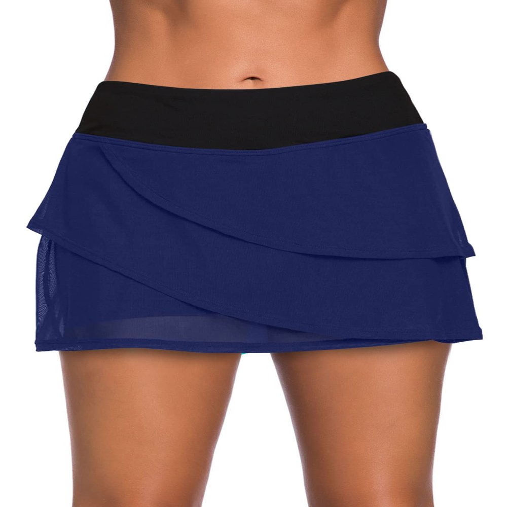 Aleumdr Women's Three Layered Swim Skirted Bikini Swim Bottom Swimdress Navy Blue Black 2XL 18 20