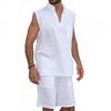 Men's Top and Shorts Set 2022 Summer Cool Hippie Shirts V Neck Sleeveless Suit Breathable Outfit Beach 2 Piece Set view 1