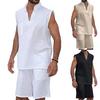 Men's Top and Shorts Set 2022 Summer Cool Hippie Shirts V Neck Sleeveless Suit Breathable Outfit Beach 2 Piece Set view 4