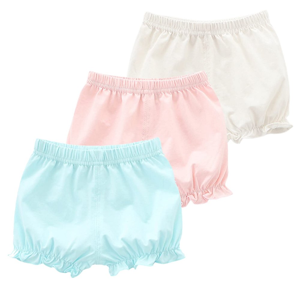 EISHOW Toddler Baby Boys Girls Cotton Bloomers Shorts Kids Triangle Shorts Leggings Polka Dots Solid Diaper Cover (3 Pack B,12-18 Months)