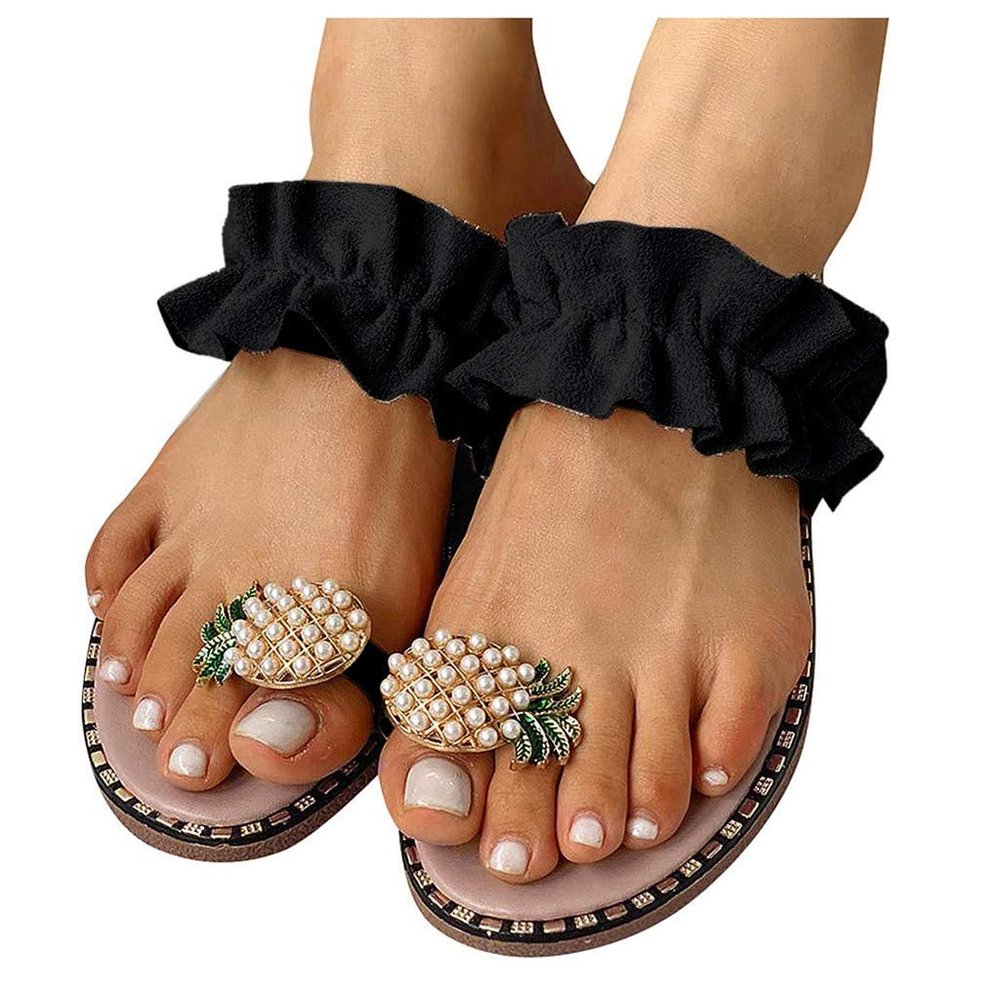 ZBYY Sandals for Women Summer,Pineapple Pearl Flat Sandals Clip Toe Flip Flops Bohemian Casual Slippers Beach Shoes