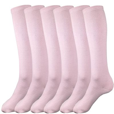 juDanzy 3 Pairs of Boys and Girls Solid Knee High Uniform Socks for School, Soccer, Football, AFO etc. (10-15 Years, Light Pink)