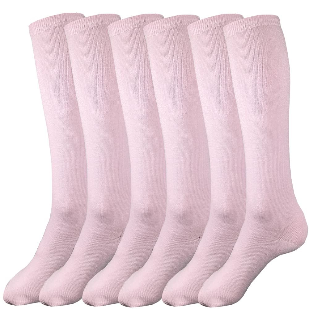 juDanzy 3 Pairs of Boys and Girls Solid Knee High Uniform Socks for School, Soccer, Football, AFO etc. (10-15 Years, Light Pink)