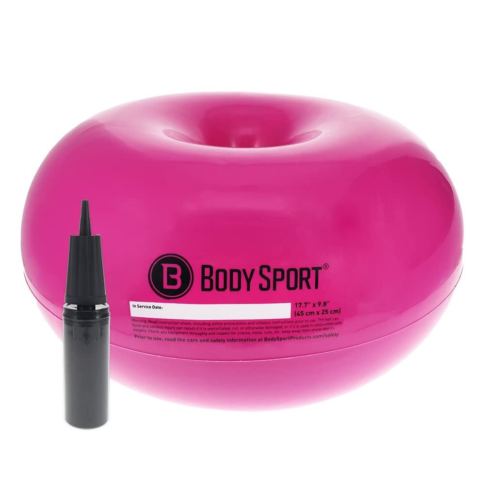 Body Sport Donut Ball, Purple, 17.7 in. x 9.8 in. Durable, Inflatable Exercise Ball for Balance & Stability Training, Yoga, & Pilates Workouts Use in Home, Office, Gym, or Classroom Seating